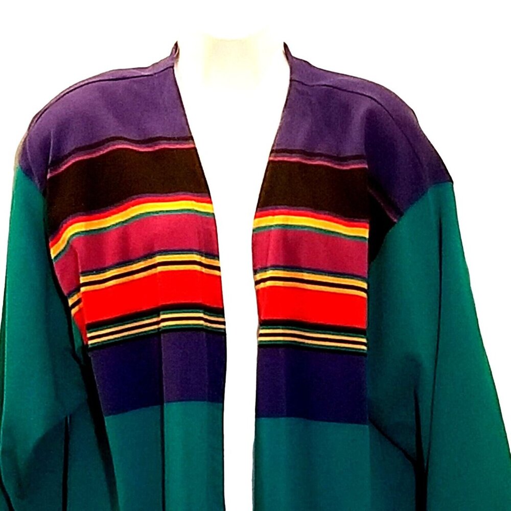 Chaus Vintage Womens Knit Cardigan Sweater Teal Striped Open Front Size 2X